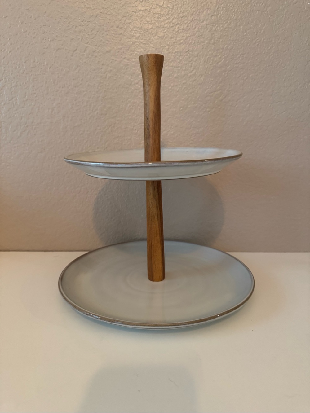 Hearth & Hand Two-Tier Ceramic and Wood Cake Stand